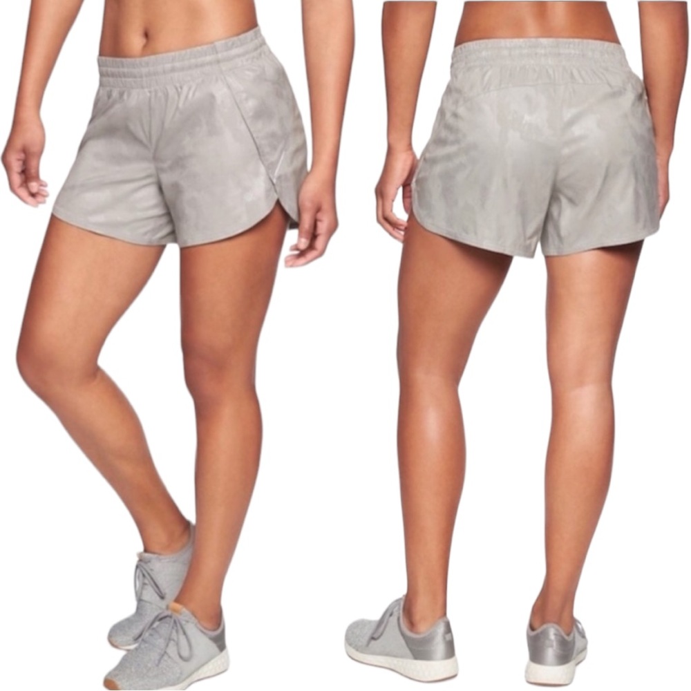 ATHLETA Shiny Camo Racer Shorts. Size XS